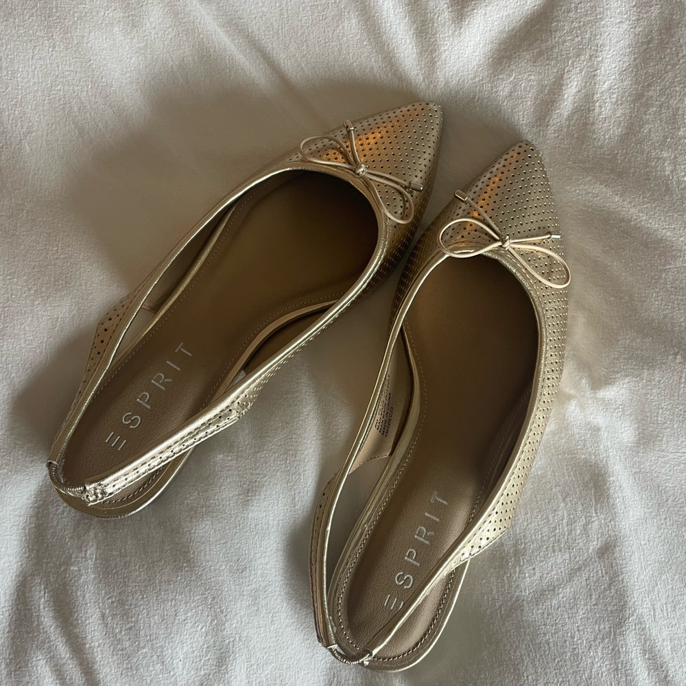Esprit Metallic Gold Perforated Pointed Slingback Flats